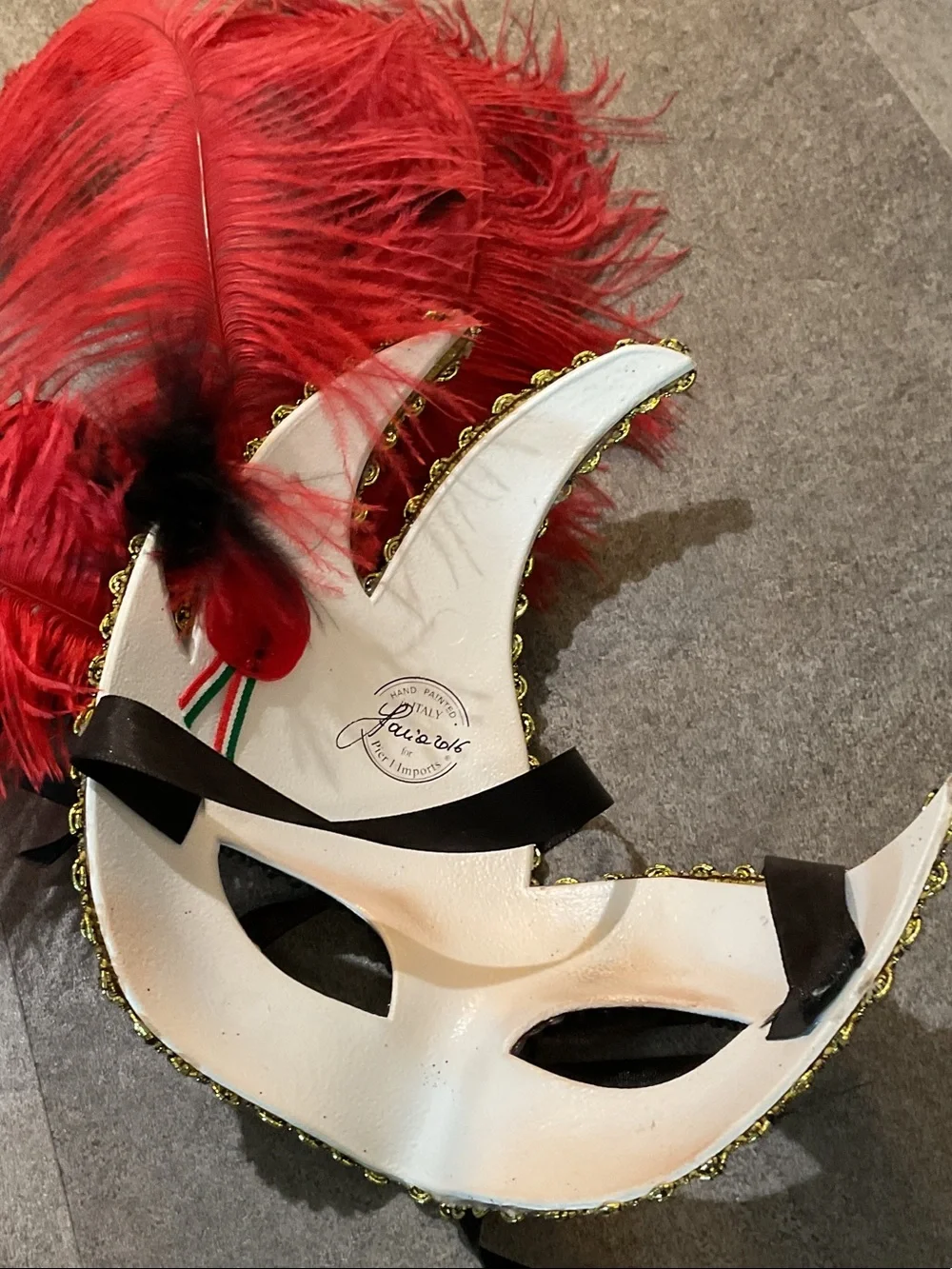 Pier 1 Gold and Red Feathered Venetian Mask